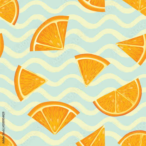 Orange fruit seamless pattern. Fresh healthy food realistic style drawn background