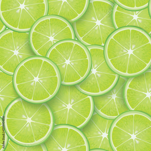 Citrus lime fruit slice with shadows seamless pattern. Fresh healthy food background drawn in realistic style