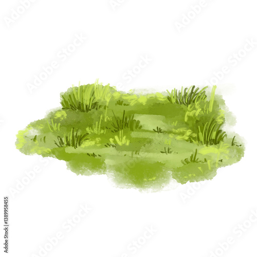 Watercolor Illustration of Lush Spring Grass Patch