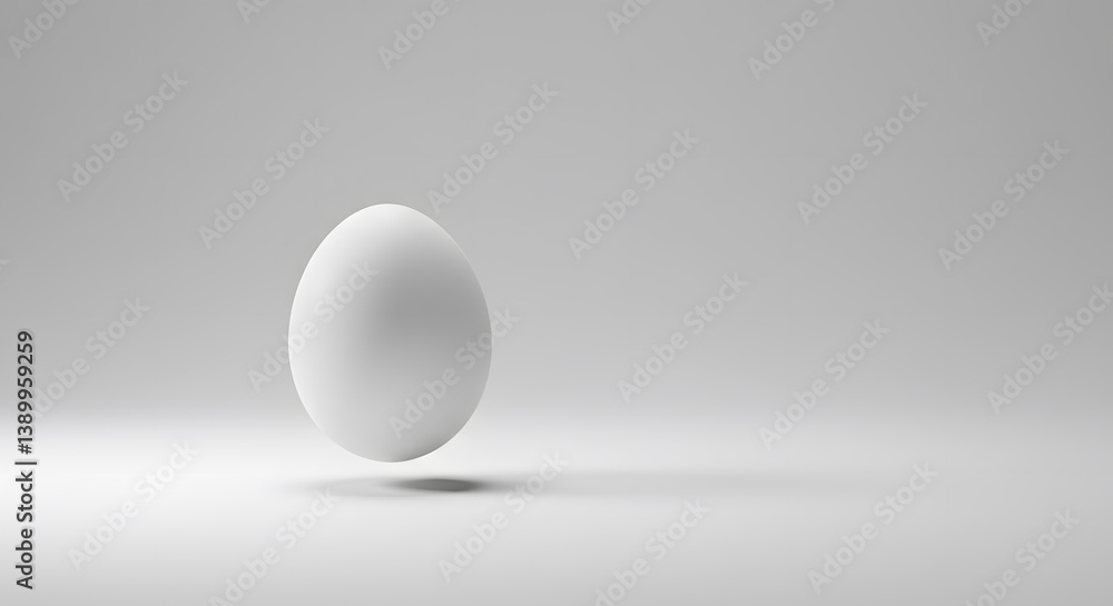 Levitating Egg in All-White Minimalist Composition with Soft Shadow Levitating Egg in All-White Minimalist Composition with Soft Shadow