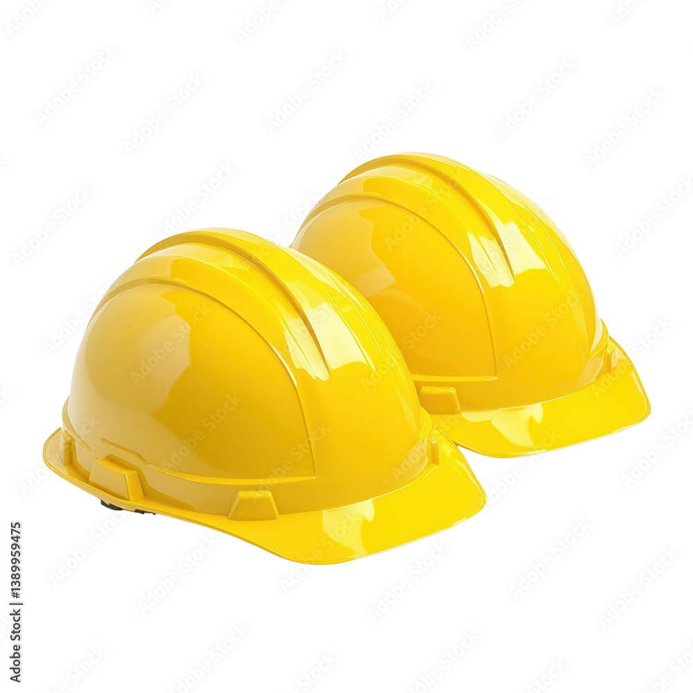 Fototapeta premium Two yellow hard hats on a black background.
