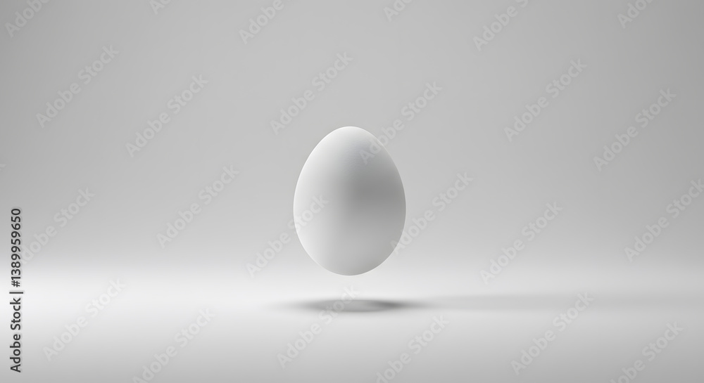 Levitating Egg in All-White Minimalist Composition with Soft Shadow Levitating Egg in All-White Minimalist Composition with Soft Shadow