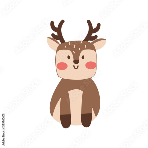 Adorable Cartoon Reindeer with Blushy Cheeks, Sitting