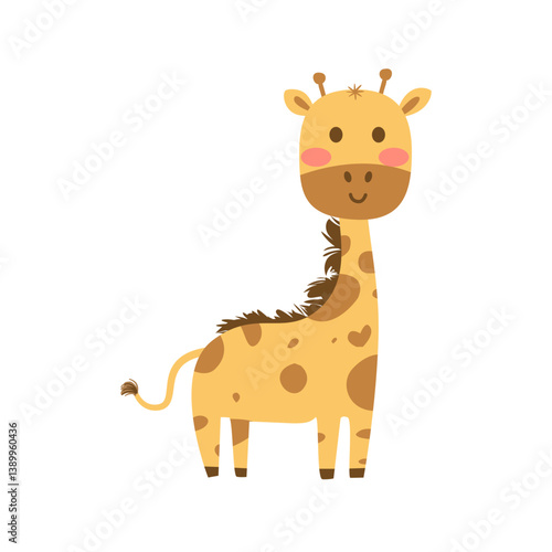 Adorable Cartoon Giraffe with Blush and Fluffy Mane, Isolated on White