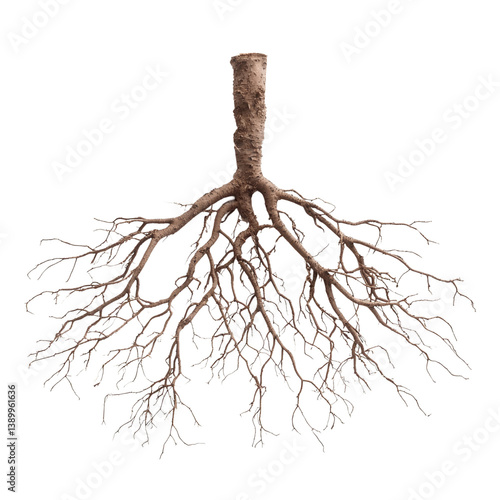 nature conservation concept. Intricate tree roots against a black background.