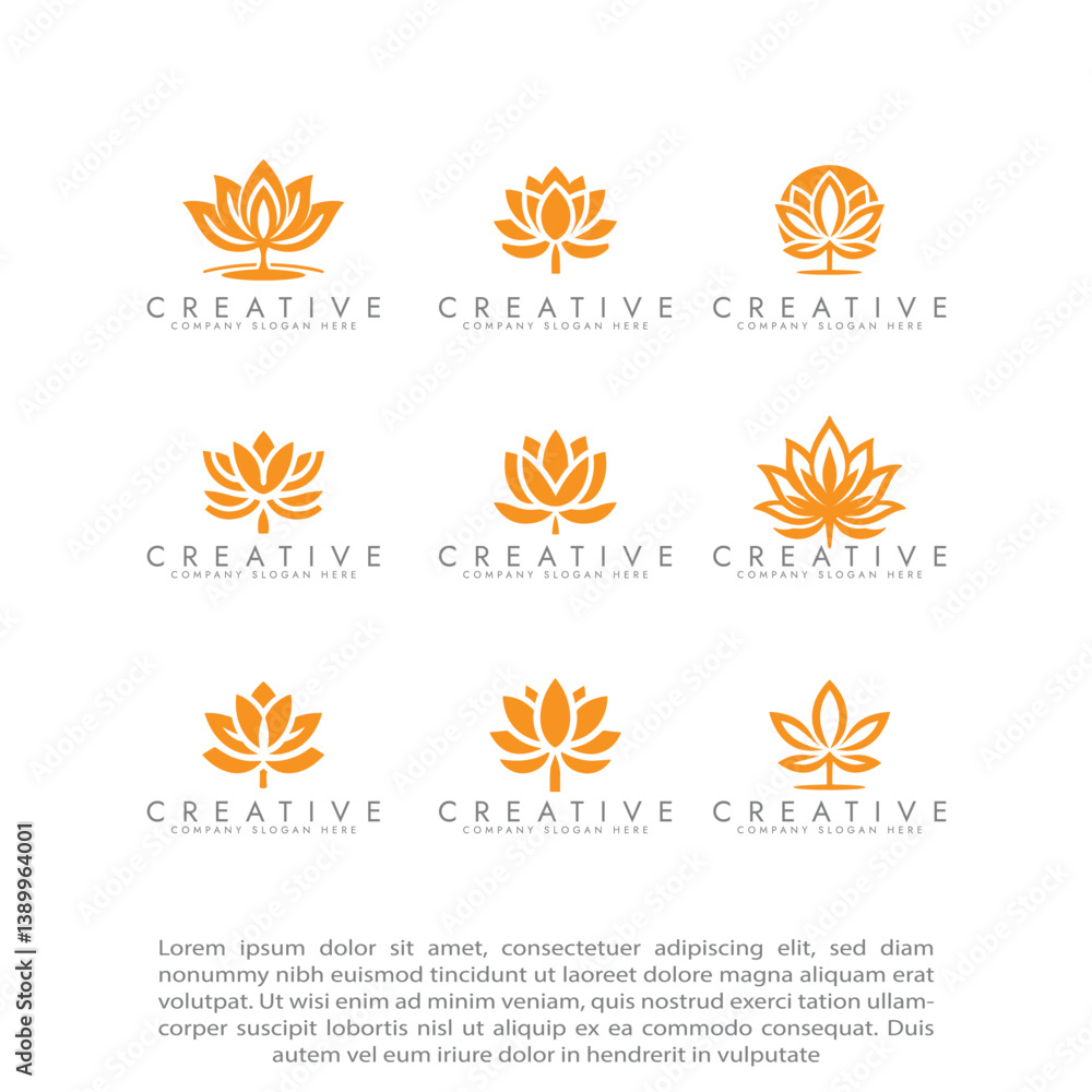 Abstract lotus logo set design vector design, Stylized lotus flower collection icon design Abstract lotus logo set design vector design, Stylized lotus flower collection icon design