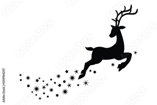 Skipping Reindeer Icon  Christmas Vector Illustration Isolated on White Background