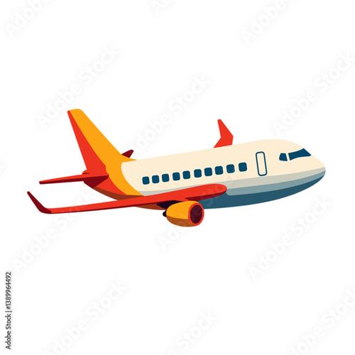 Colorful airplane illustration flying against a white background  