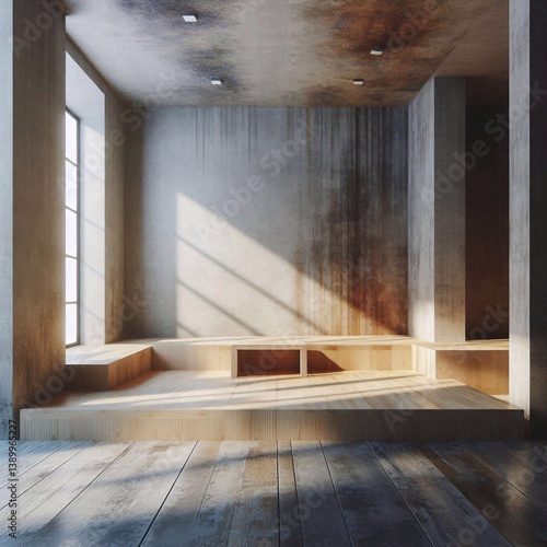 Empty concrete room concept. AI generated illustration