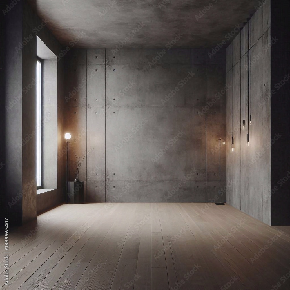 Empty concrete room concept. AI generated illustration