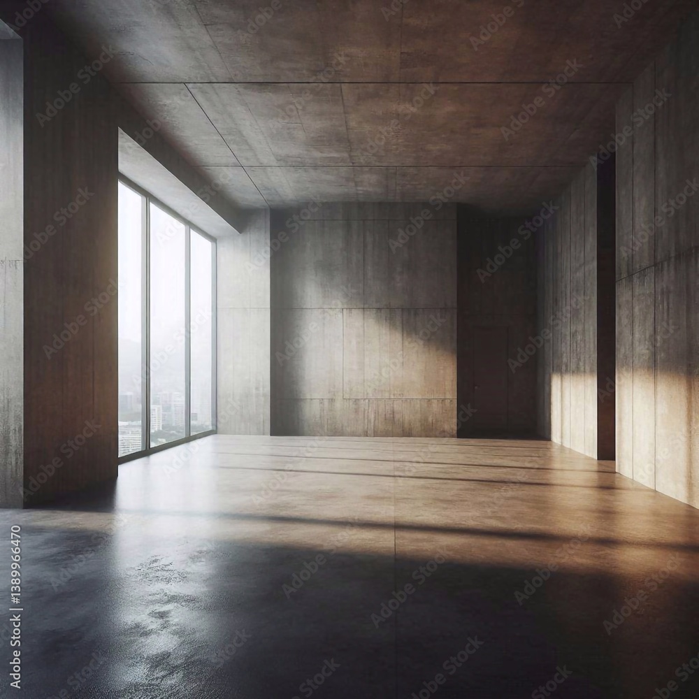 Empty concrete room concept. AI generated illustration