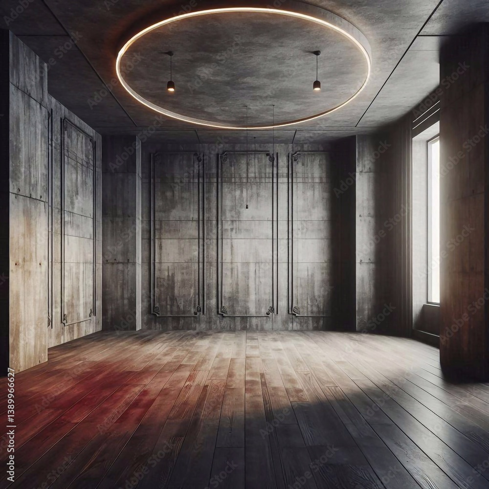Empty concrete room concept. AI generated illustration
