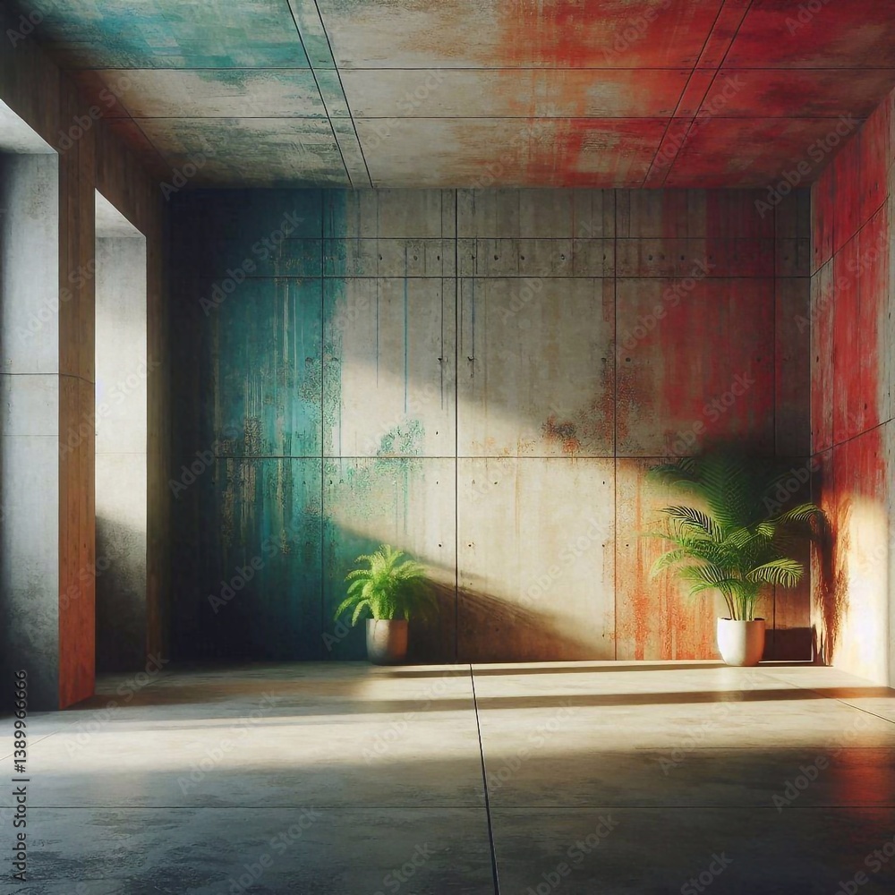 Empty concrete room concept. AI generated illustration