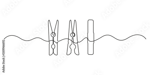 Clothes pin continuous single line drawing. One line art clothes pin. Vector illustration 