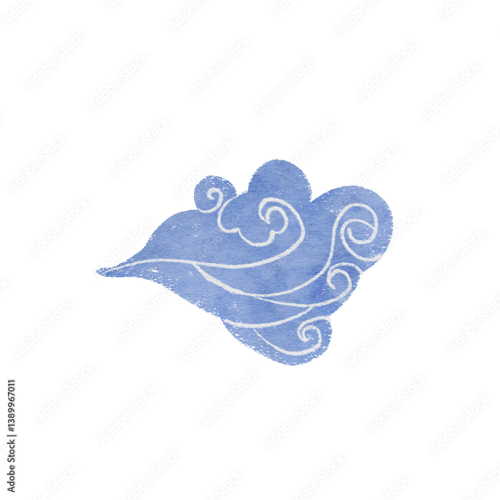 Stylized Watercolor Cloud Motif: Serene Blue Swirl Design Stylized Watercolor Cloud Motif: Serene Blue Swirl Design