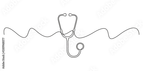 World health day medical stethoscope single line art, continuous one line drawing of isolated outline vector icon, Single line of stethoscope graphic illustration
