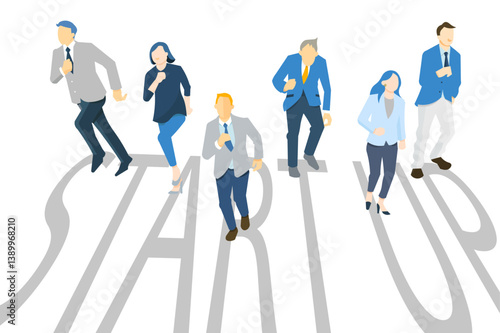 Clip art of start-up - business person running with dash - white background Illustrationスタートアップのイメージイラストーダッシュで走り出すビジネスパーソンー白バックイラスト素材
