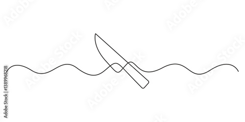 Continuous line drawing of kitchen knife. Single line illustration of knife design. Utensil, sharp, kitchen equipment concept. Graphic illustration