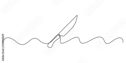 Continuous line drawing of kitchen knife. Single line illustration of knife design. Utensil, sharp, kitchen equipment concept. Graphic illustration