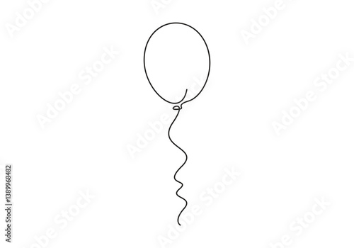 Simple line drawing of a birthday balloon party decorations. Continuous single line art concept. Graphic illustration