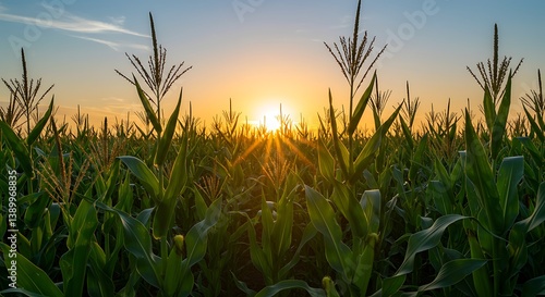 Obraz na płótnie A Cornfield Silhouetted at Sunset, Displaying Growth and Natural Beauty w salonie