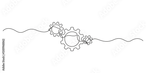 Continuous line drawing of machine gear. Single one line drawing illustration of gear wheel. Gear technology concept vector illustration