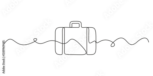 Briefcase as continuous one outline vector illustration. Single line art business briefcase isolated on white background in minimal style. Vector illustration
