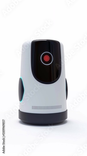 High-tech home assistant robot isolated on a white background, vertical