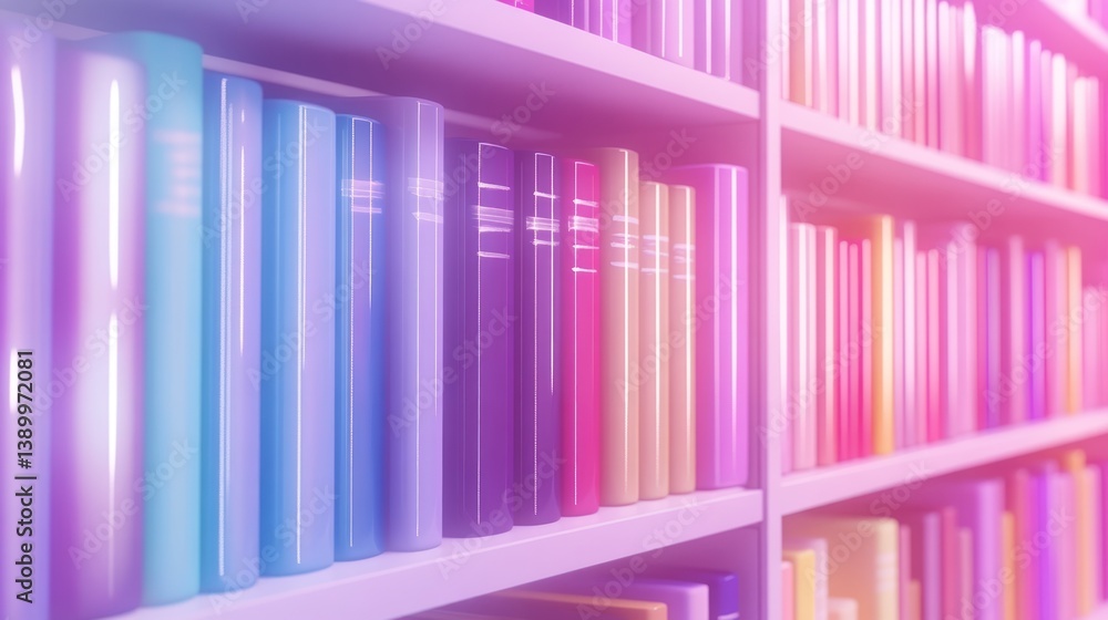 Obraz premium Colorful bookshelves, library, knowledge, pastel
