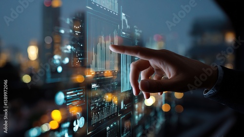 Businessman Analyzing Virtual Financial Data on Interactive Screen