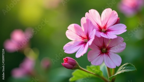 Pink white geranium flowers attract pollinators in the garden, flowering plants, pollinator plants