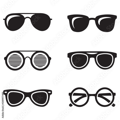 Sunglasses icons. sunglass, mens glasses Vector Black silhouettes and retro eyewear icon. Polarized geek glasses, hipster sun lens ocular. Isolated symbols vector set. with white background