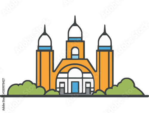 Colorful Building Design with Tower and Dome
