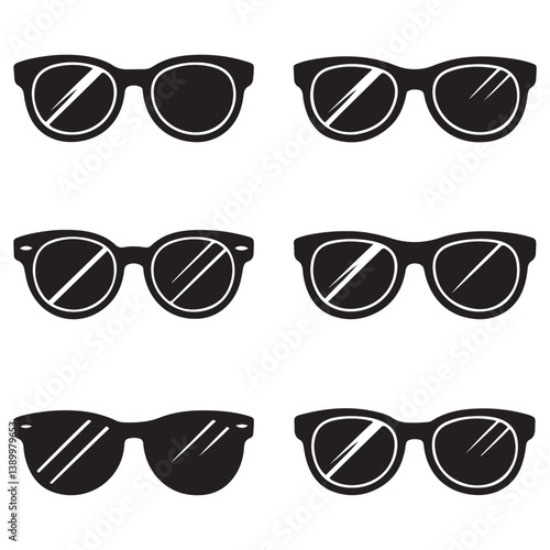 Sunglasses icons. sunglass, mens glasses Vector Black silhouettes and retro eyewear icon. Polarized geek glasses, hipster sun lens ocular. Isolated symbols vector set. with white background