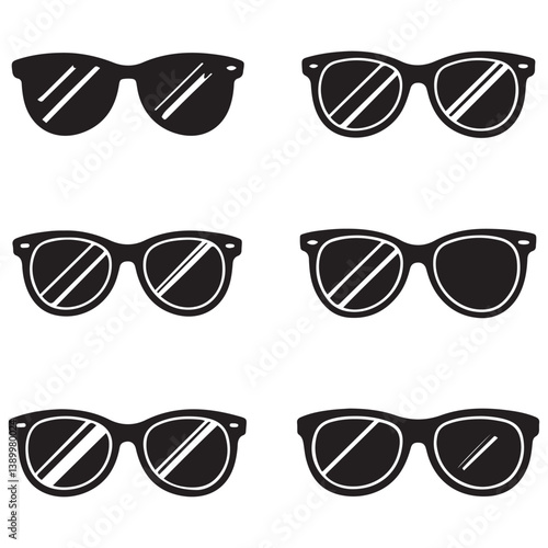 Sunglasses icons. sunglass, mens glasses Vector Black silhouettes and retro eyewear icon. Polarized geek glasses, hipster sun lens ocular. Isolated symbols vector set. with white background