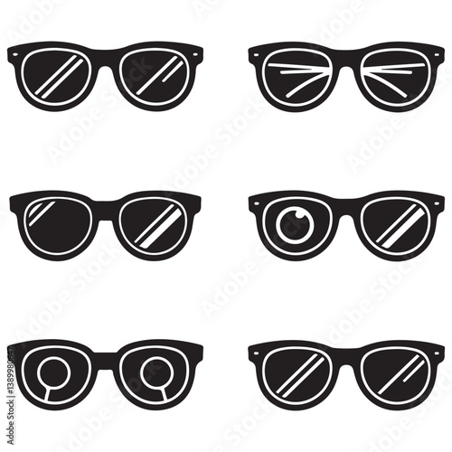 Sunglasses icons. sunglass, mens glasses Vector Black silhouettes and retro eyewear icon. Polarized geek glasses, hipster sun lens ocular. Isolated symbols vector set. with white background