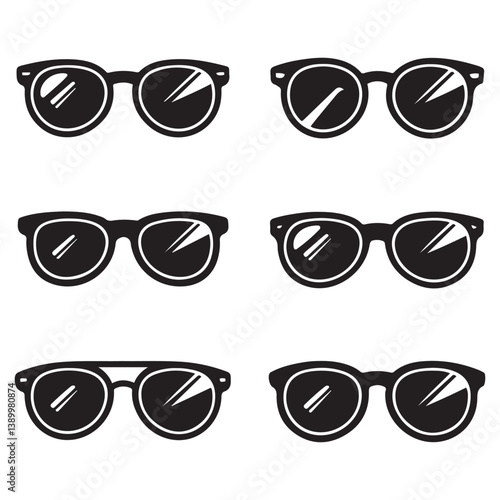 Sunglasses icons. sunglass, mens glasses Vector Black silhouettes and retro eyewear icon. Polarized geek glasses, hipster sun lens ocular. Isolated symbols vector set. with white background