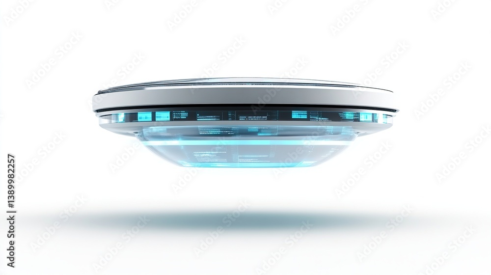 Futuristic flying saucer with glowing lights. (1) Futuristic flying saucer with glowing lights. (1)