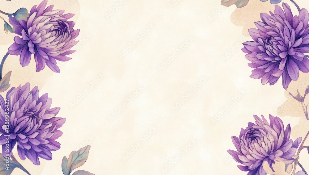 Floral frame, delicate purple chrysanthemum Floral frame, delicate purple chrysanthemum
