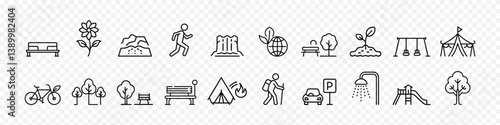 Outdoor Recreation and Nature Line Art Vector Icon Set, Park icon set, park and nature related icon set