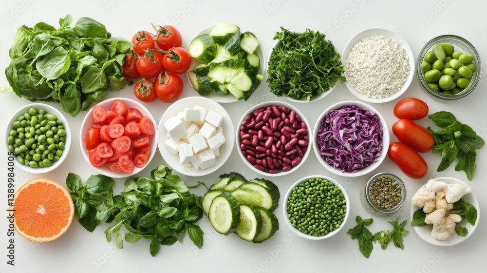 Fresh Vegetables and Ingredients for Healthy Cooking Displayed Artfully Fresh Vegetables and Ingredients for Healthy Cooking Displayed Artfully