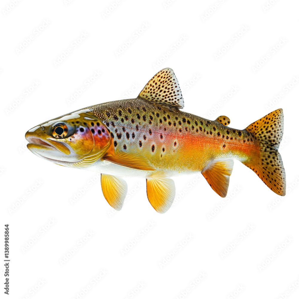 Stunning Brown Trout with Vibrant Coloration and Unique Spot Patterns on white background Stunning Brown Trout with Vibrant Coloration and Unique Spot Patterns on white background