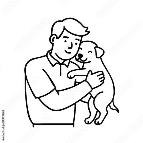 Man hugs dog with love, caring mood, suitable for articles, websites about communication, dog training, education and care, film industry