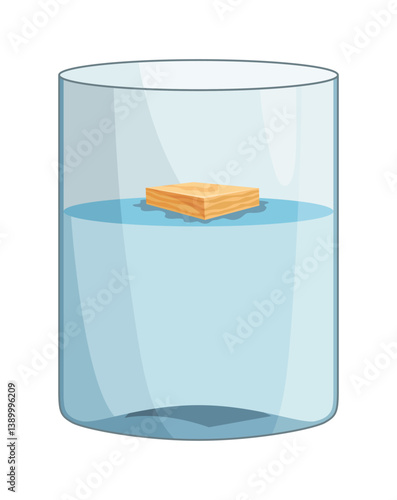 Obraz na płótnie Archimedes principle. Experiment with water glasses wood cube. Buoyant acting on the object that floats is equal to weight of the fluid that is displaced w salonie