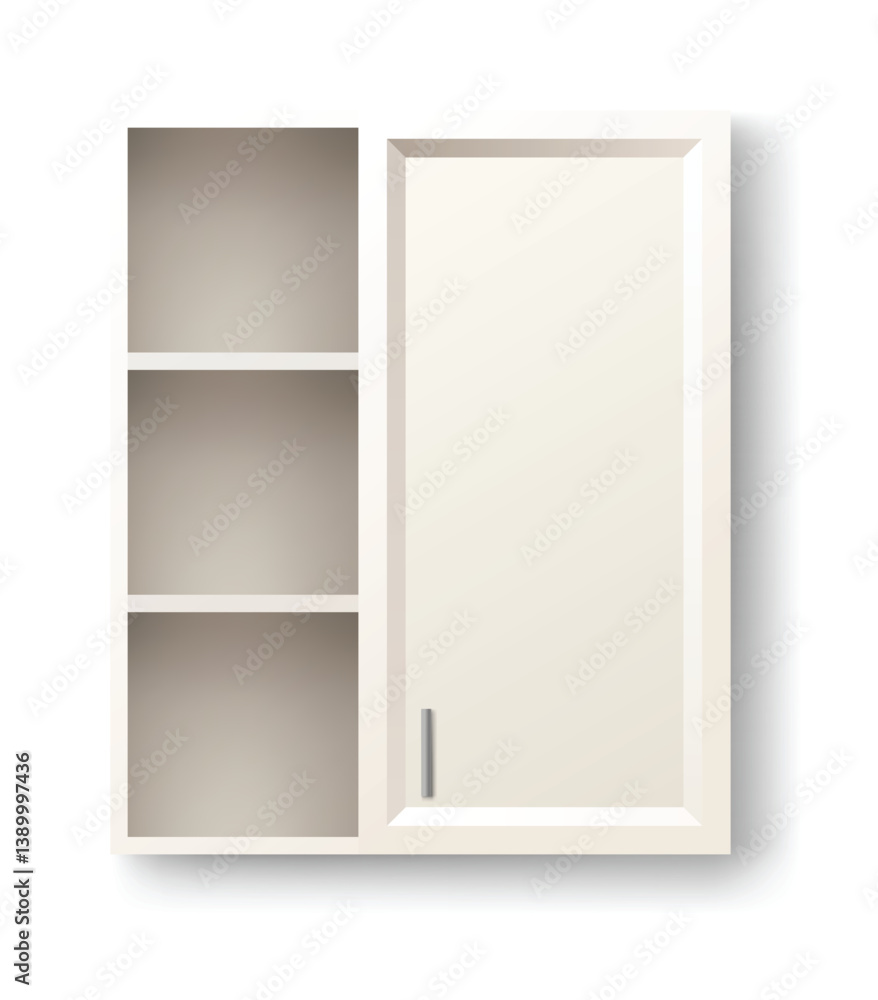 Kitchen cabinets mockup. Vector furniture for design interior. Isolated home workspace equipment. Interior office or living room object