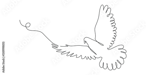 White dove in one continuous line drawing,  Concept for national labor movement icon.