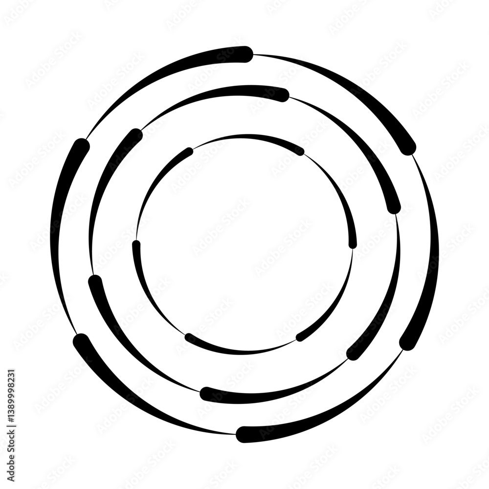 Halftone speed lines circle. Geometric art in circle form. Round swirl movement symbol. Halftone circular frame. Vector design element