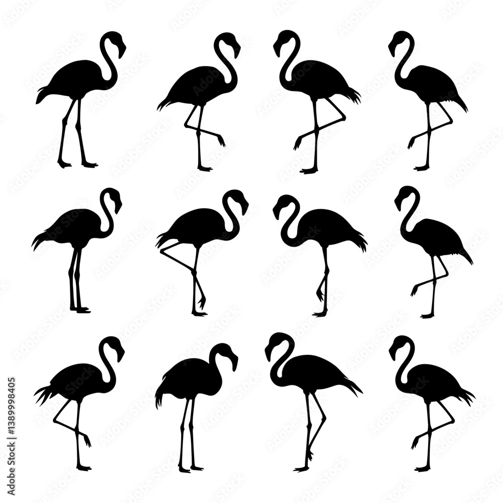 Naklejka premium Flamingo Silhouette Vector Bundle Black and White Flamingo Clipart EPS Illustration