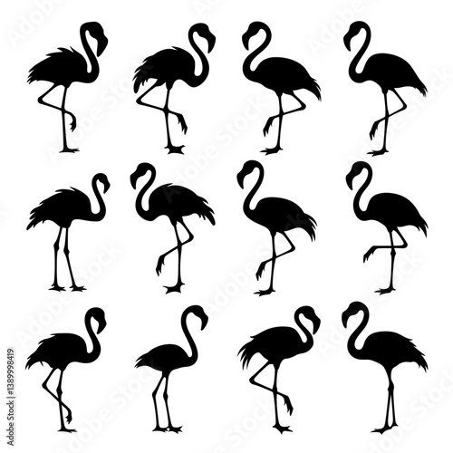 Flamingo Silhouette Vector Bundle Black and White Flamingo Clipart EPS Illustration