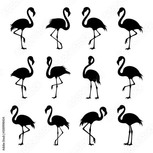 Flamingo Silhouette Vector Bundle Black and White Flamingo Clipart EPS Illustration